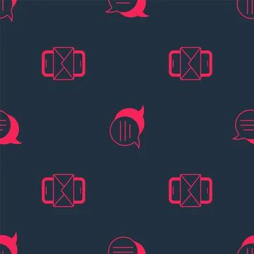 Set Mobile and envelope and Speech bubble chat on seamless pattern. Vector Stock Illustration