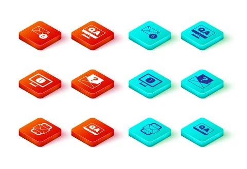 Set Mobile and envelope, Question Answer, Monitor with information, Envelop.. Illustrazione stock