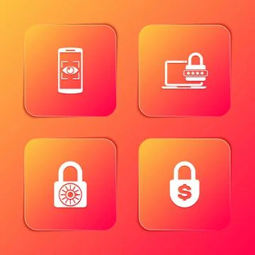 Set Mobile and eye scan, Laptop with password, Safe combination lock wheel and 스톡 일러스트