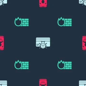 Set Mobile and face recognition, System bug in credit card and Firewall Stock Illustration