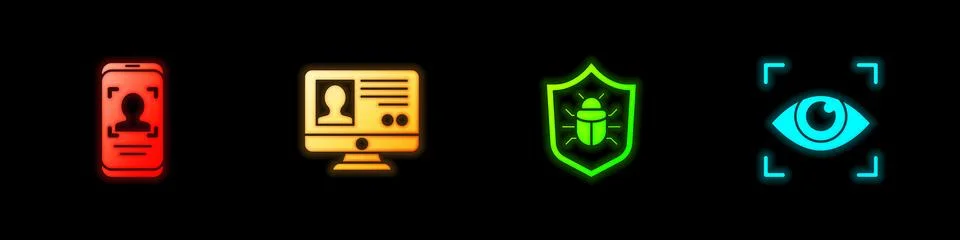 Set Mobile and face recognition, Create account screen, System bug and Eye scan Stock Illustration