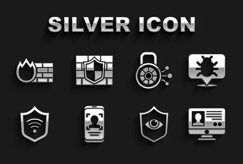Set Mobile and face recognition, System bug, Create account screen, Shield eye 库存插图