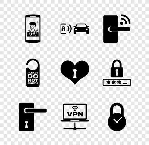 Set Mobile and face recognition, Smart car alarm system, Digital door lock with Illustration