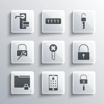 Set Mobile and graphic password, Lock picks for lock picking, Wrong key, Folder Stock Illustration