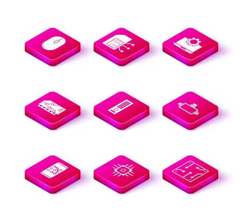 Set Mobile and graphic password protection, Processor, RAM, random access memory Illustrazione stock