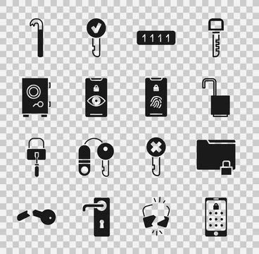 Set Mobile and graphic password, Folder lock, Open padlock, Password protection 스톡 일러스트