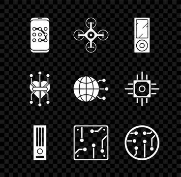 Set Mobile and graphic password protection, Drone, Music player, Video game.. Stock Illustration
