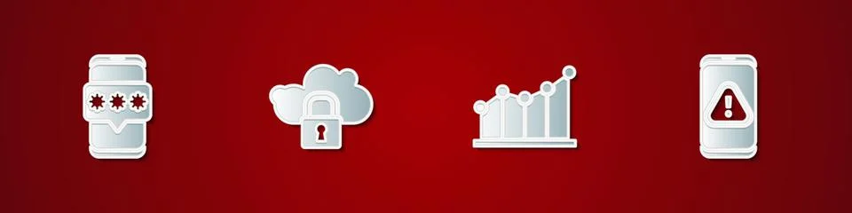 Set Mobile and password, Cloud computing lock, Pie chart infographic and with Illustrazione stock