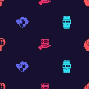Set Mobile and password, Cloud shield, Server, Data, Web Hosting and Human he イラスト素材
