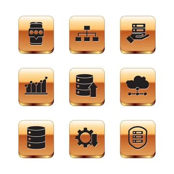 Set Mobile and password, Server, Data, Web Hosting, Cost reduction, Pie chart Stock Illustration
