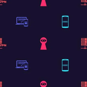 Set Mobile and password, Two steps authentication, Keyhole with eye and Server Stock Illustration