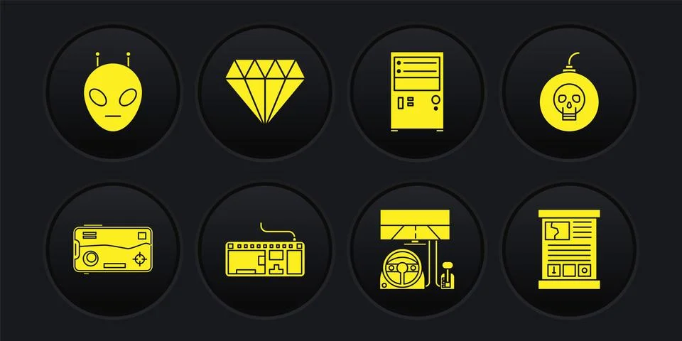 Set Mobile and playing in game, Bomb ready to explode, Computer keyboard, R.. Stock-Illustration