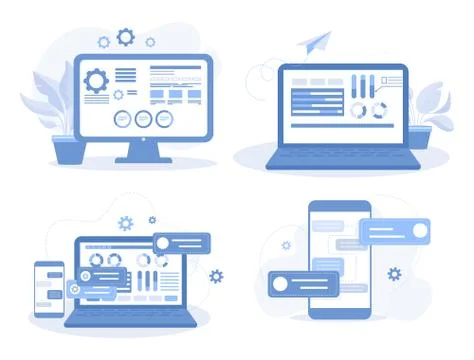 Set of mobile app and website developing vector concepts. Building apps and Stock Illustration