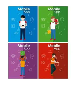 Set of mobile app cards Illustrazione stock