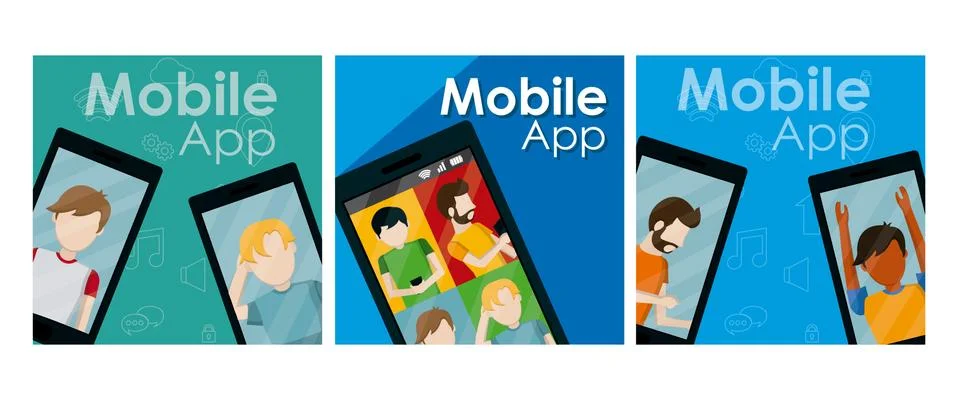 Set of mobile app cards イラスト素材