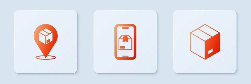 Set Mobile app delivery tracking, Location with cardboard box and Carton. White イラスト素材