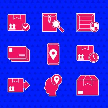 Set Mobile with app delivery tracking, Delivery man cardboard boxes, Carton Stock Illustration