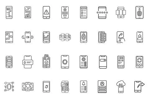 Set of mobile app interface line icons Stock Illustration