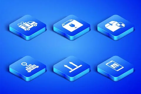 Set Mobile with app tracking, Delivery truck gift, This side up, Scale cardboard 스톡 일러스트