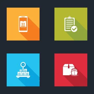 Set Mobile with app tracking, Verification of delivery list, Scale cardboard box Stock Illustration