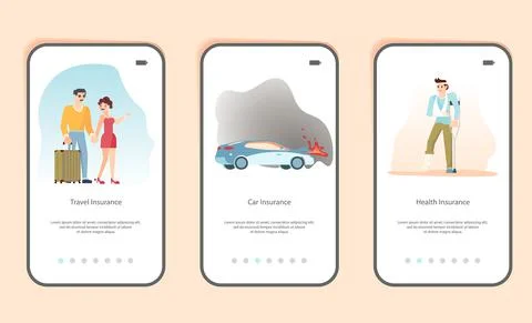 Set of mobile application template Insurance for service and Protecting Healt Stock Illustration