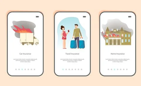 Set of mobile application template Insurance for service and Protecting Healt Stock Illustration
