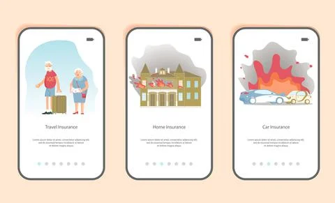 Set of mobile application template Insurance for service and Protecting Healt Stock Illustration