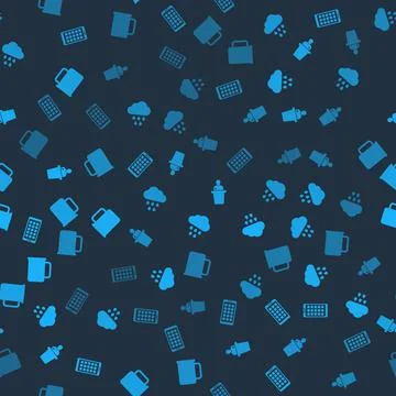 Set Mobile Apps, Cloud with rain, Speaker and Coffee cup on seamless pattern 库存插图