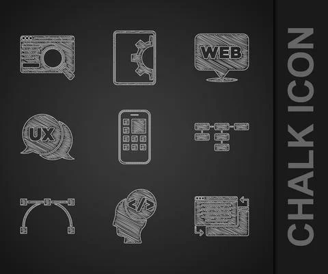Set Mobile Apps, Front end development, UI or UX design, Site map, Bezier curve Illustrazione stock