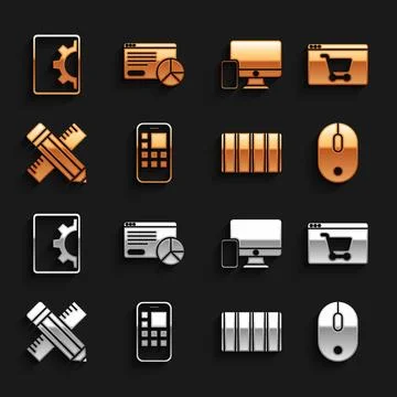 Set Mobile Apps, Online shopping on screen, Computer mouse, Color palette guide Stock Illustration