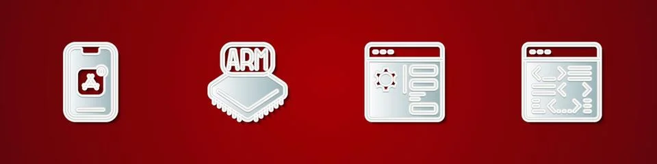 Set Mobile Apps, Processor, Browser setting and Software icon. Vector Stock Illustration