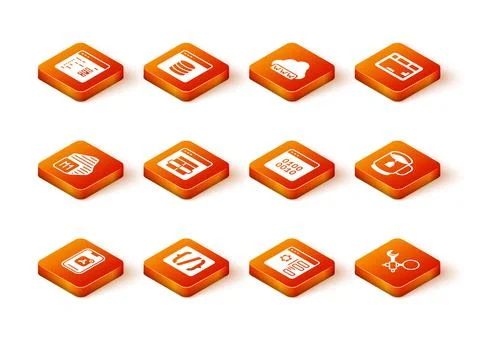 Set Mobile Apps, Programming language syntax, Processor, MySQL code, Browser Stockillustratie