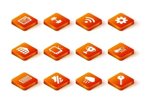 Set Mobile Apps, Speaker mute, Warehouse, Television tv, Cloud with rain and Stock Illustration