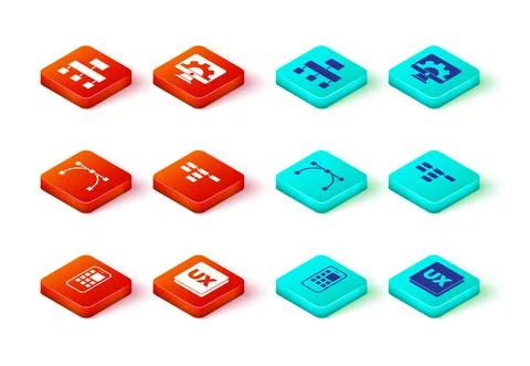 Set Mobile Apps, UI or UX design, Bezier curve, Site map, Web development and 스톡 일러스트