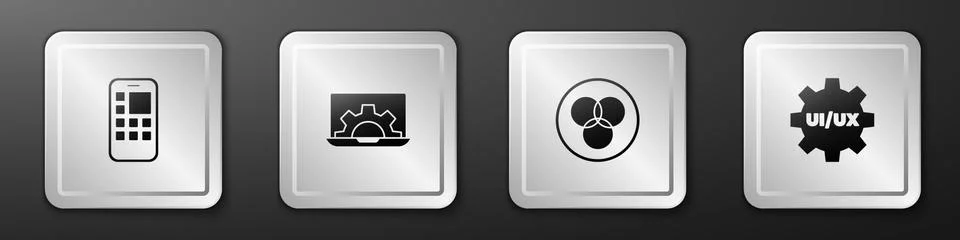 Set Mobile Apps, Web development, RGB and CMYK color mixing and UI UX design 스톡 일러스트