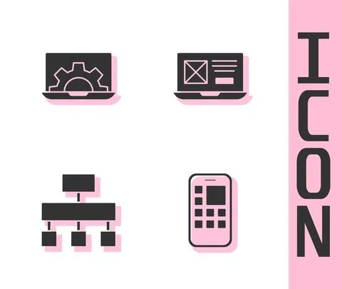 Set Mobile Apps, Web development, Site map and UI or UX design icon. Vector Stock Illustration
