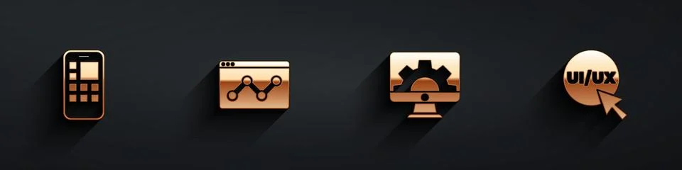 Set Mobile Apps, Website statistic, development and UI or UX design icon with Illustrazione stock