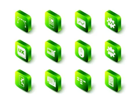 Set Mobile Apps, Website statistic, Front end development, UI or UX design Stock Illustration