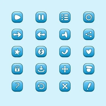 Set of mobile blue vector elements for ui game design (set of play, menu, hea Stock Illustration