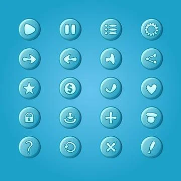 Set of mobile bright blue vector elements for ui game design (game dev icons) Illustrazione stock