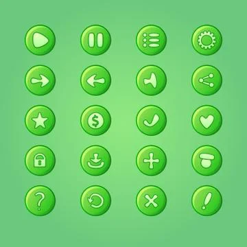 Set of mobile bright green vector elements for ui game design (game dev icons Illustrazione stock