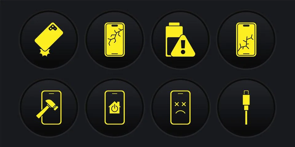 Set Mobile with broken screen, smart home, Dead mobile, Smartphone battery イラスト素材