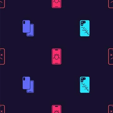 Set Mobile with broken screen, Smartphone, System bug mobile and Dead on Stockillustratie