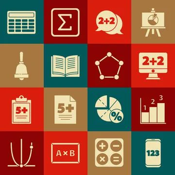 Set Mobile calculator interface, Graph, schedule, chart, diagram, Equation Stock Illustration