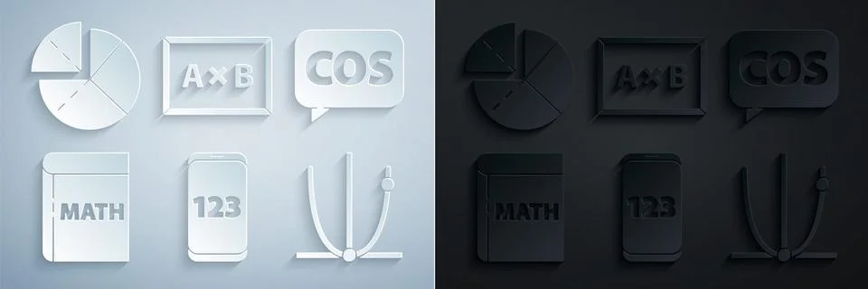 Set Mobile calculator interface, Mathematics function cosine, Book with word Illustrazione stock