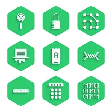 Set Mobile with closed padlock, Password protection, Binary code, Barbed wi.. Stock Illustration