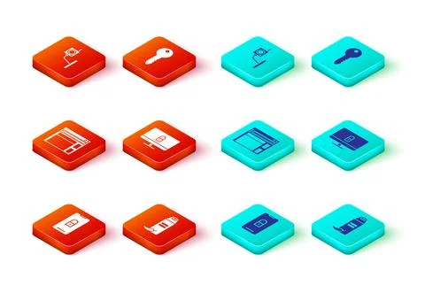 Set Mobile with closed padlock, Pepper spray, Website template, Lock on computer Illustrazione stock
