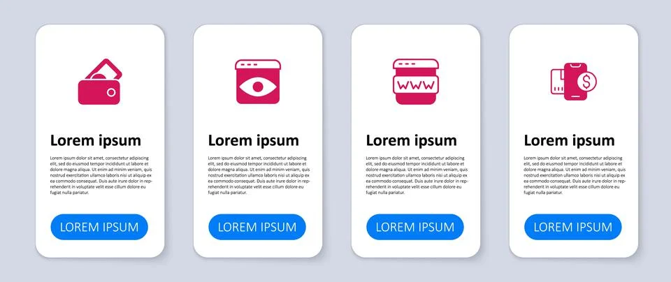 Set Mobile with dollar, Browser window, Personal information collection and Illustrazione stock