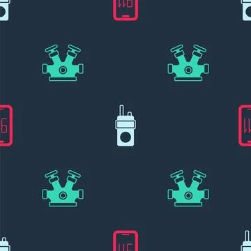 Set Mobile emergency call 911, Walkie talkie and Fire hydrant on seamless p.. Stock Illustration