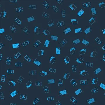 Set Mobile with exclamation mark, broken screen, and Battery on seamless pattern Stock Illustration